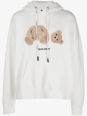 Palm Angels White Hoodie with Tan Teddy Patch